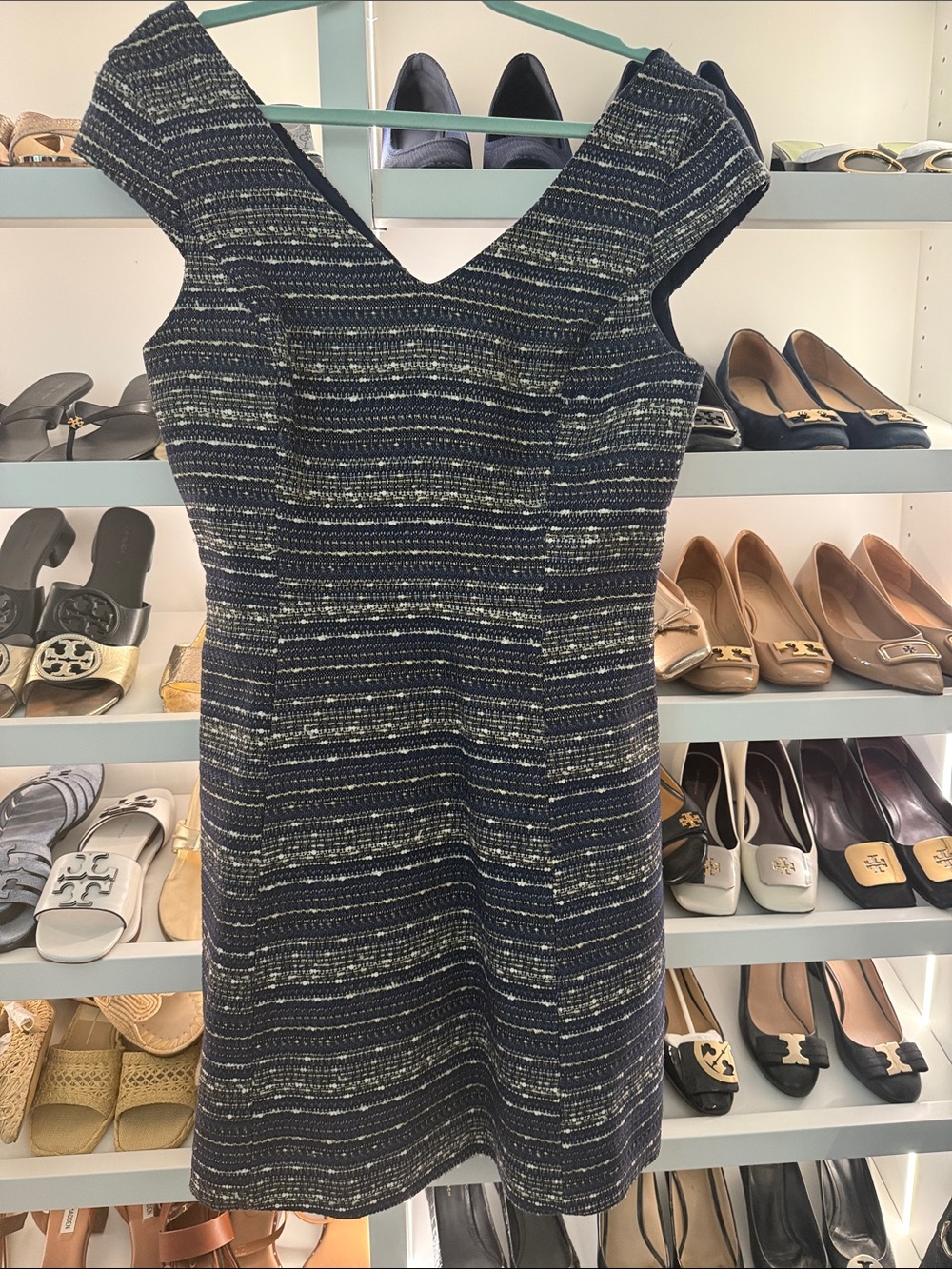 Lilly Pulitzer Ruthy Navy and Cream Tweed Fit & Flare Midi Dress